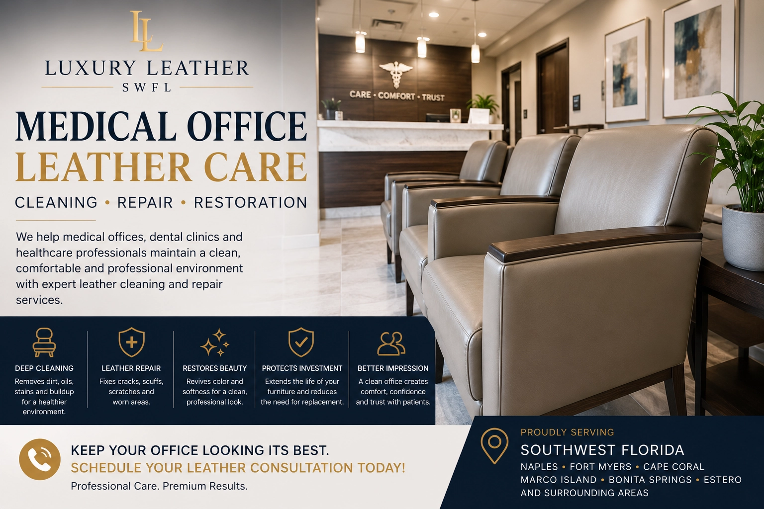Medical Office Leather Chair Cleaning & Repair in Southwest Florida