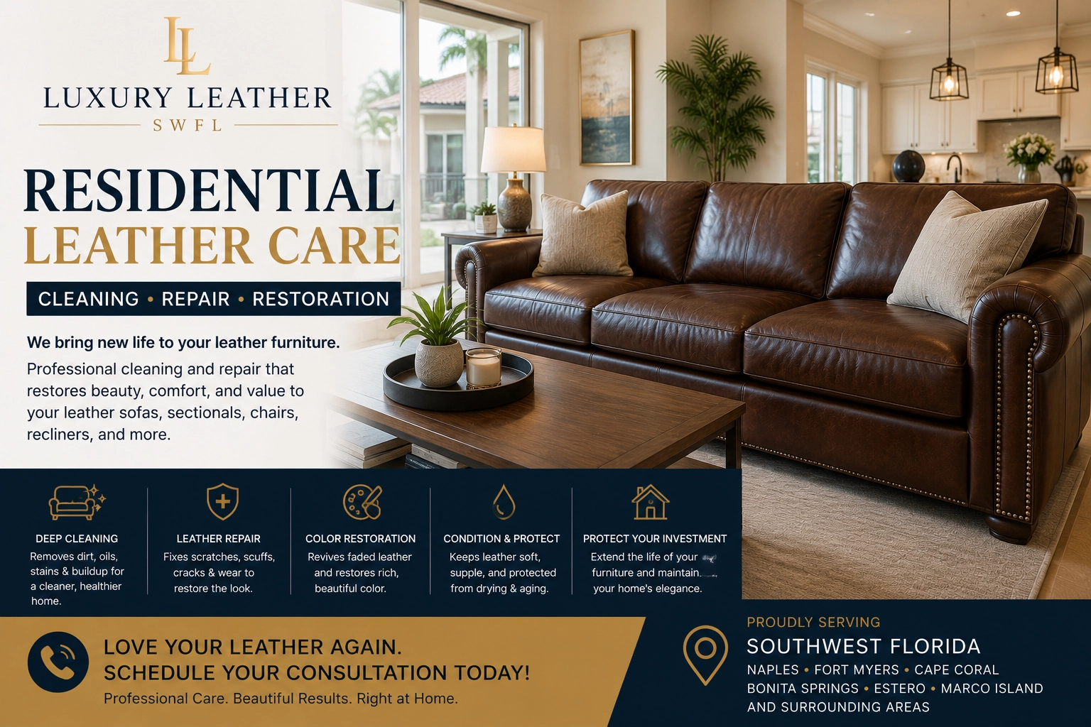 Residential Leather Furniture Cleaning & Repair in Southwest Florida Summary