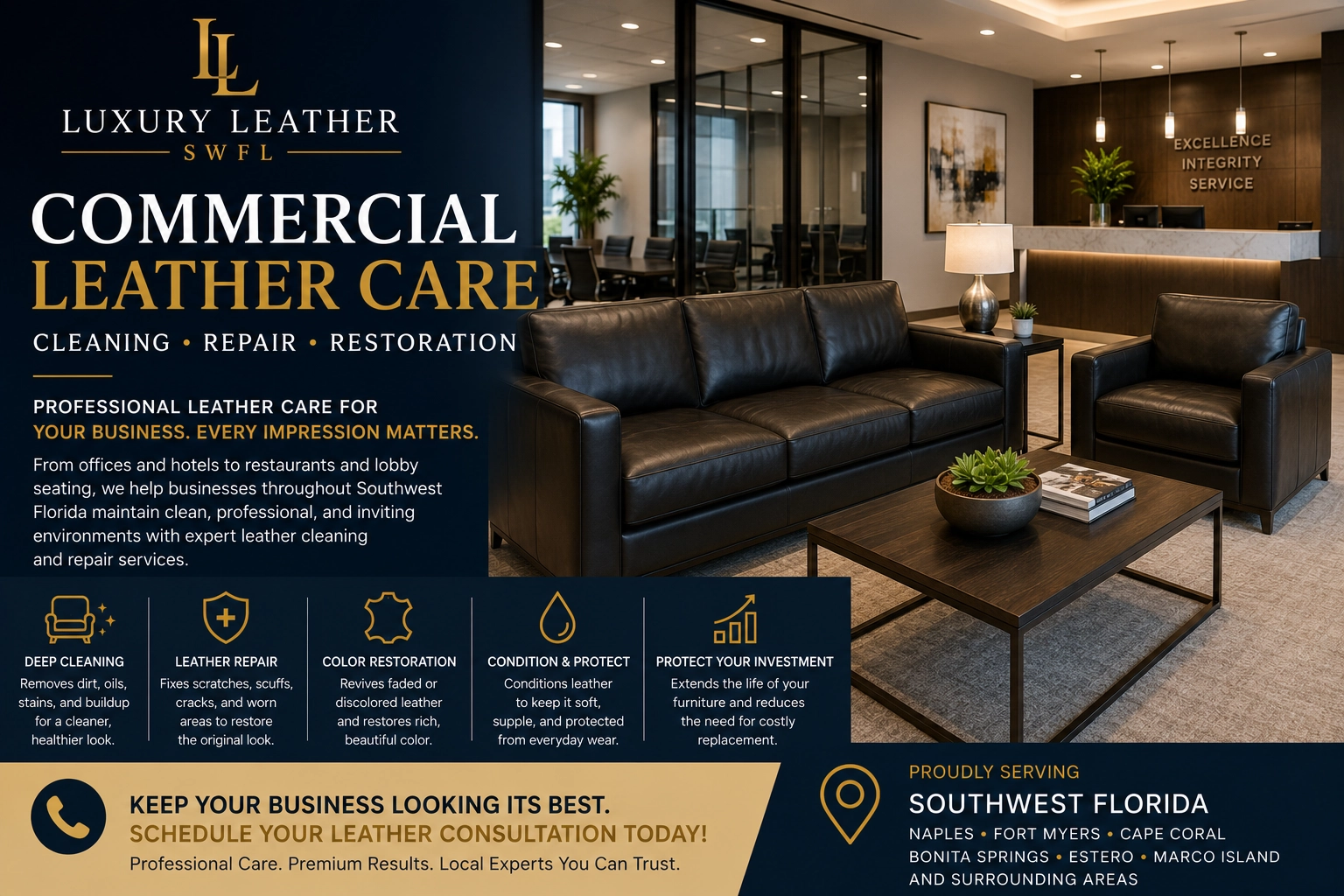 Commercial Leather Furniture Cleaning & Repair in Southwest Florida
